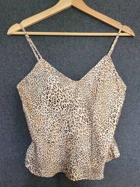 VTG August Silk Intimates Lightweight 100% Silk Leopard Print Cami Top